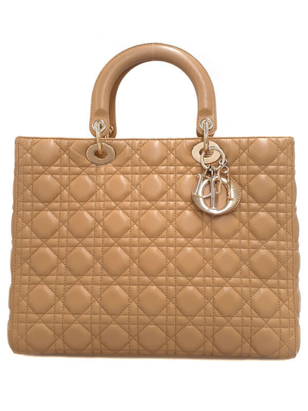 Christian Dior Cannage Lady Dior Tote Bag Beige Cream camel Brown